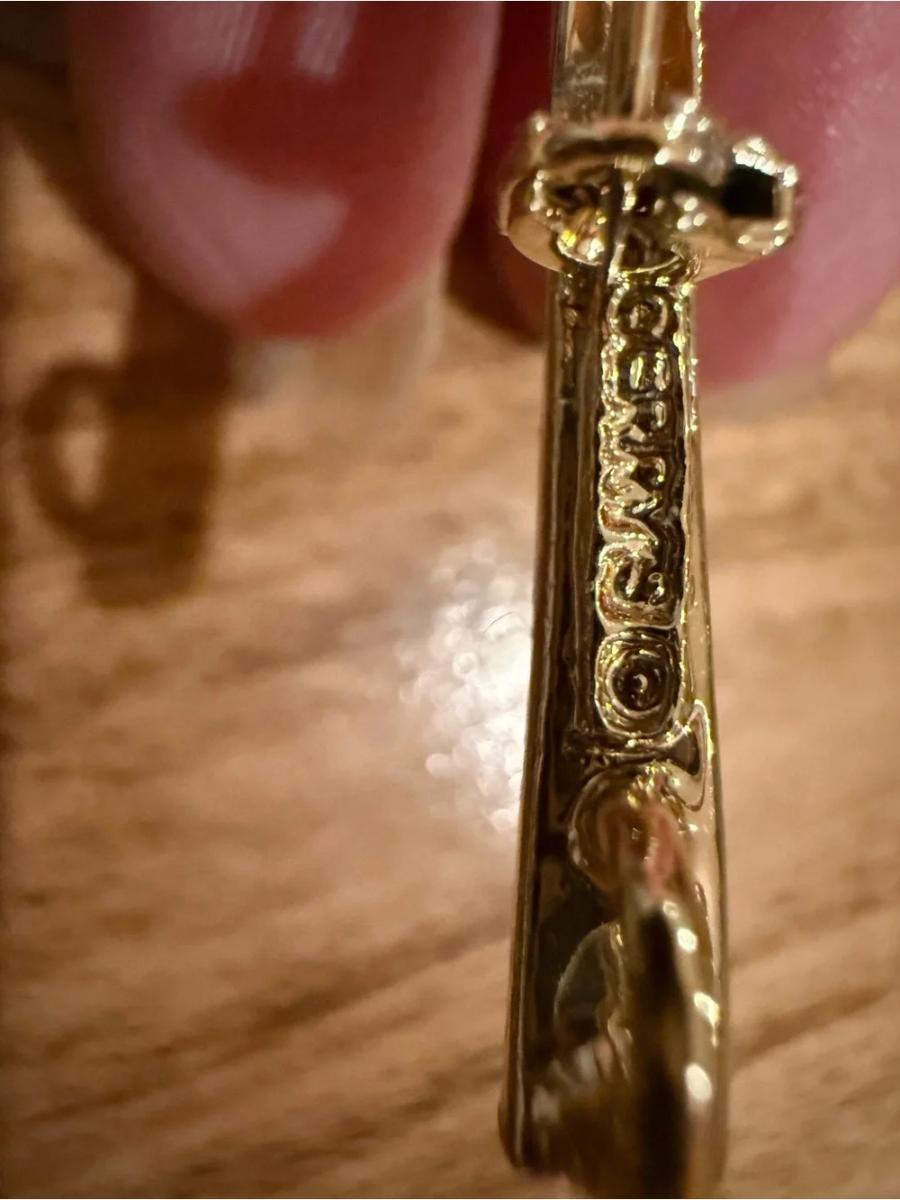 Gold Tennis Racket Brooch with Red and White Handle